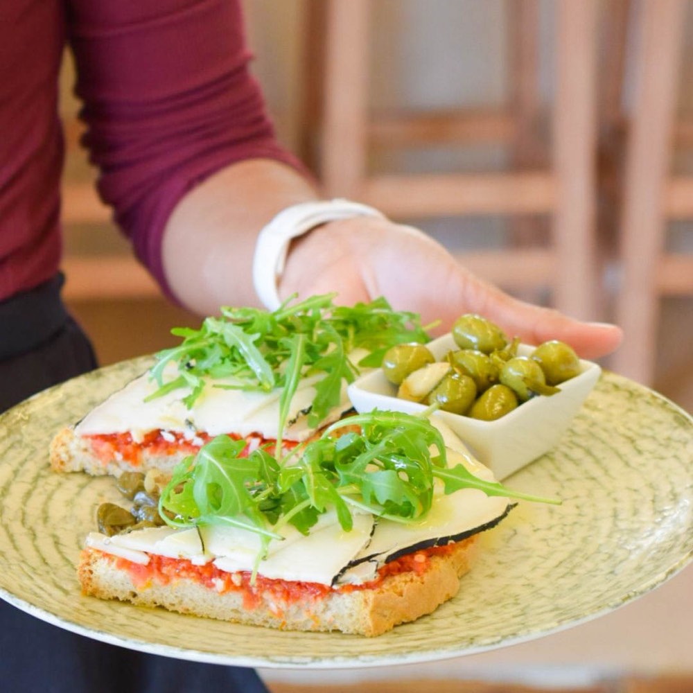 Toast with olive oil and olives
